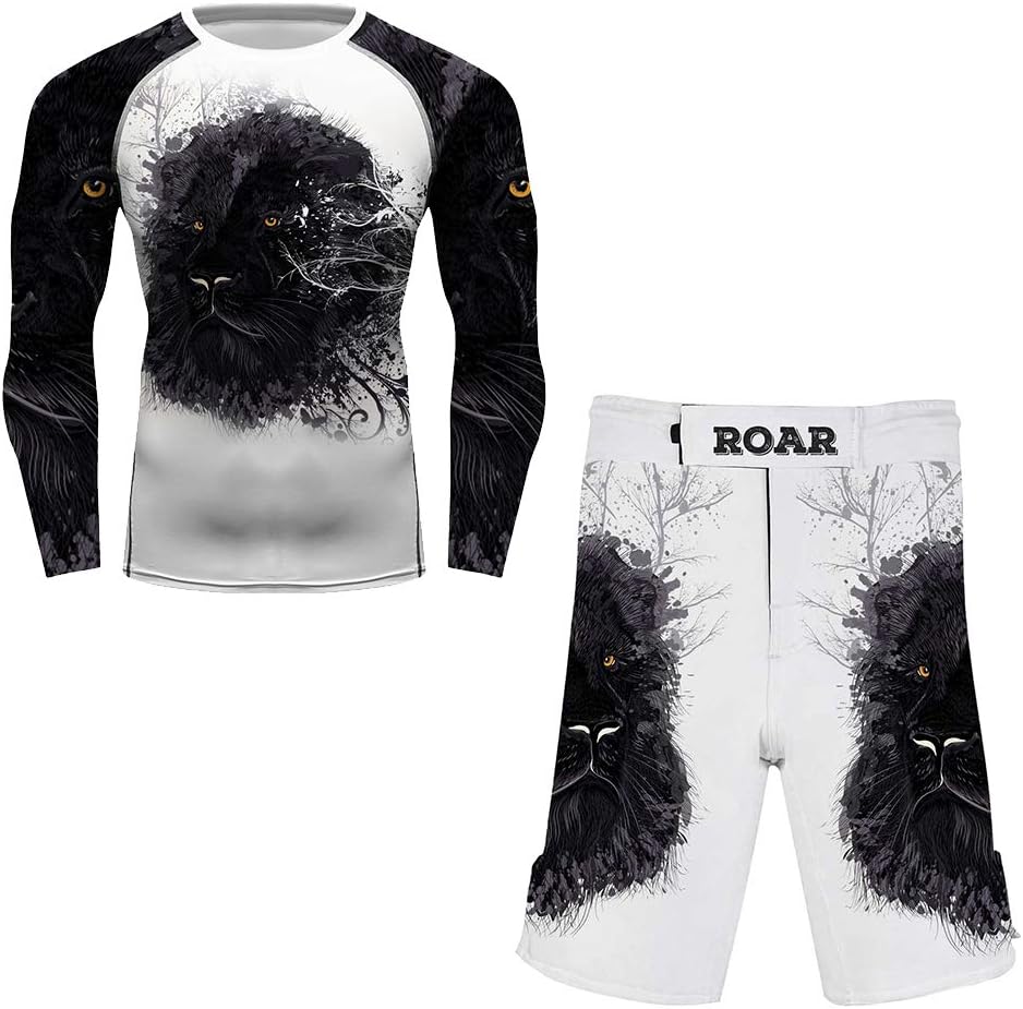 CHOO Men's Lion Series MMA BJJ Cross Training Rash Guard Shorts Spat No Gi Set - Image 12