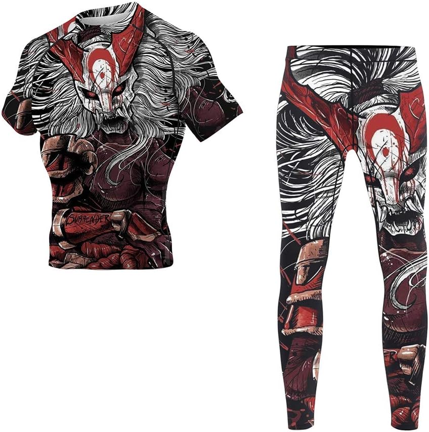 CHOO Men's Mask Samurai Moisture Wicking Gym T-Shirt Quick-Dry Stretch Clothing 2-Pack (Shortsleeve + Spats), XX-Large