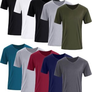 Chuarry 10 Pack Men's V Neck T Shirt Short Sleeve Bulk Soft Solid Tees Basic Quick Dry Slim Fit Undershirts for Men