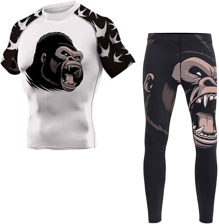 DEHAHA Men's Bat Gorilla Series Wrestling Training Rash Guard Shorts Spat No Gi Set - Image 11