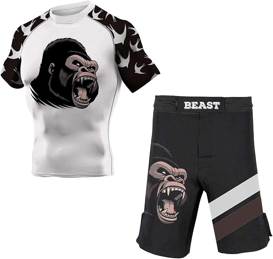 DEHAHA Men's Bat Gorilla Series Wrestling Training Rash Guard Shorts Spat No Gi Set - Image 9