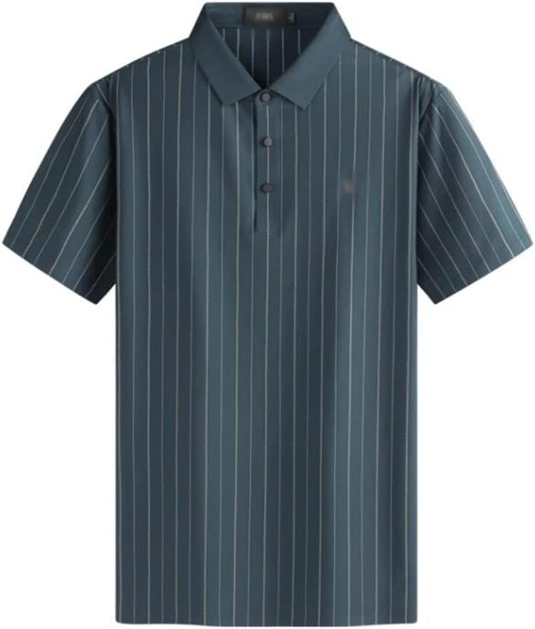 DUYHBAWRS Quick-Dry Seamless Lapel Short-Sleeved T-Shirt Men's Striped Shirt