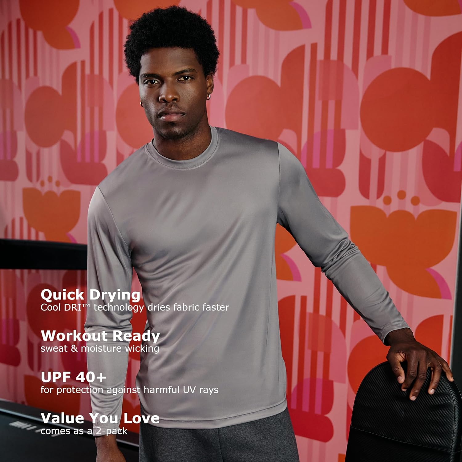 Hanes Sport Men's Long-Sleeve T-Shirt Pack, Cool DRI Moisture-Wicking Performance T-Shirts, Performance Tee, 2-Pack - Image 5