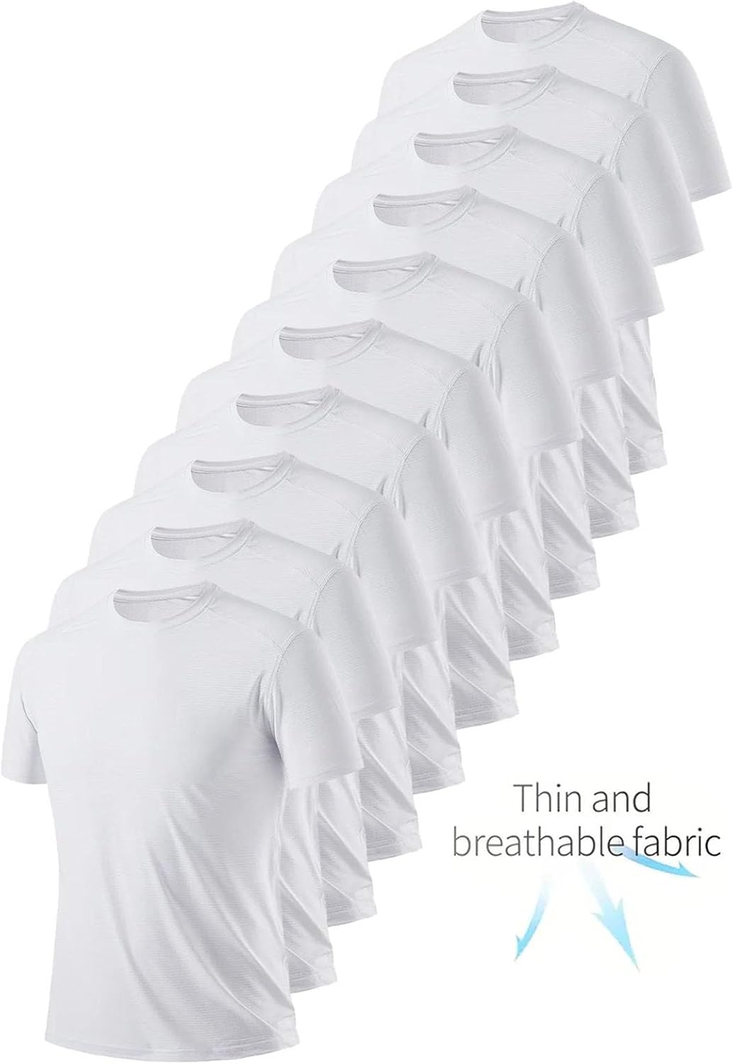 Men's 10-Pack White Quick-Dry T-Shirt, Ultralight Gym Running Streetwear - Image 2
