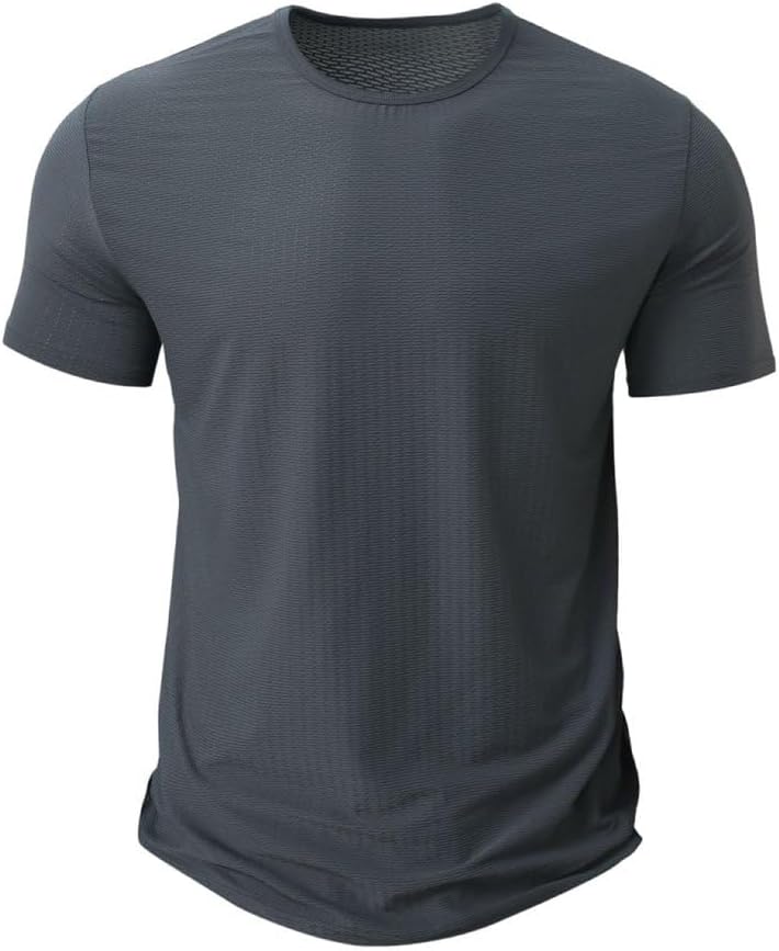 Men's Quick Dry T-Shirt Mesh Short Sleeve Round Neck Top Summer Lightweight Breathable Sports Shirt