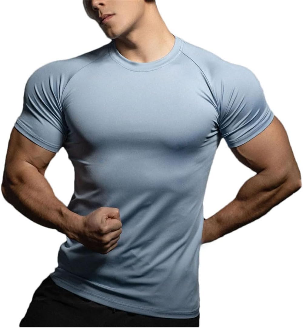 Mens Sports T Shirt Elastic Quick Dry Short Sleeve Gym Running Training Top Leisure Exercise Tee - Image 8