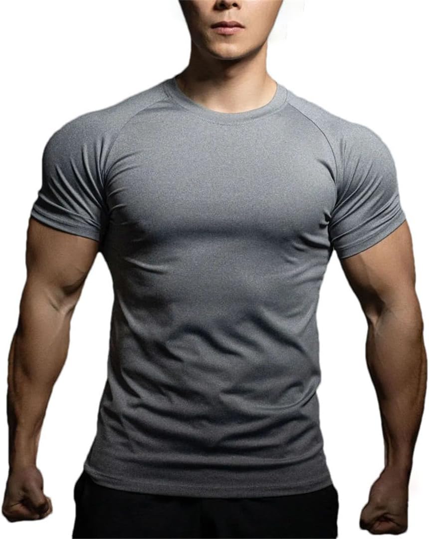 Mens Sports T Shirt Elastic Quick Dry Short Sleeve Gym Running Training Top Leisure Exercise Tee - Image 6