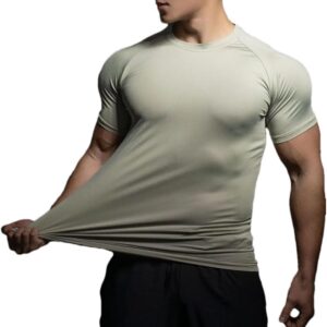 Mens Sports T Shirt Elastic Quick Dry Short Sleeve Gym Running Training Top Leisure Exercise Tee