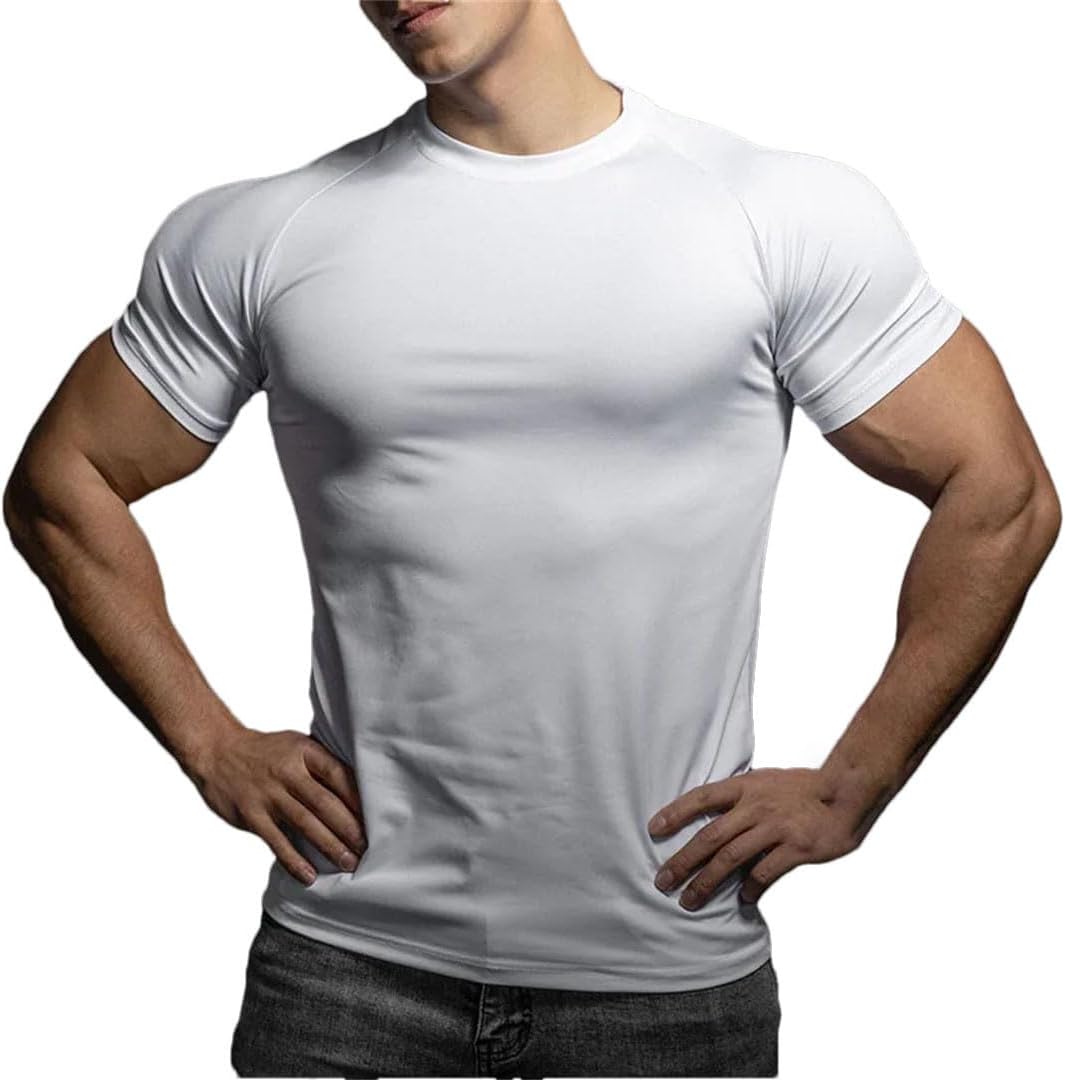 Mens Sports T Shirt Elastic Quick Dry Short Sleeve Gym Running Training Top Leisure Exercise Tee - Image 10
