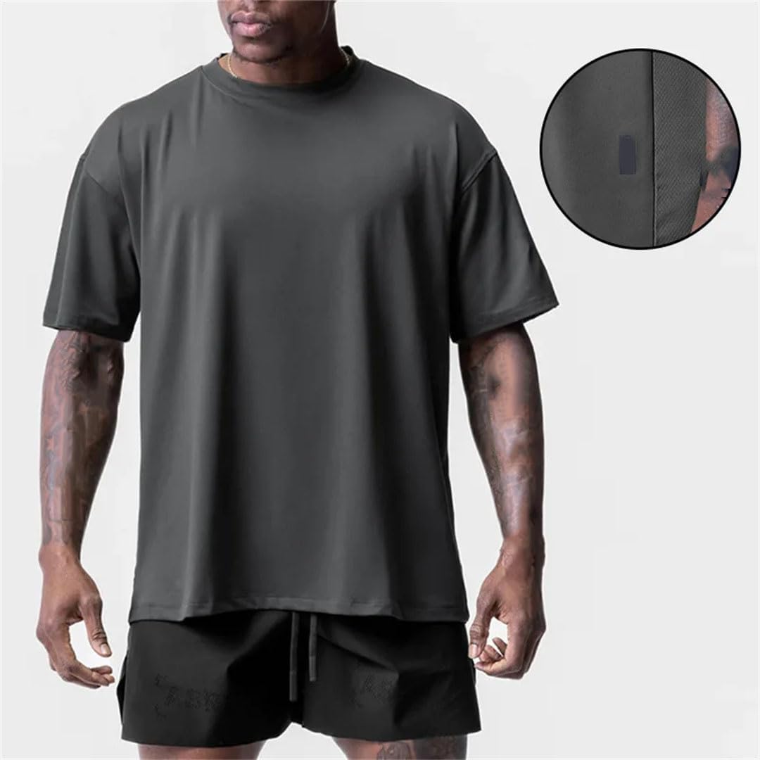 Mens Summer Casual Loose T Shirt O Neck Short Sleeve Quick Dry Breathable Gym Fitness Top - Image 4