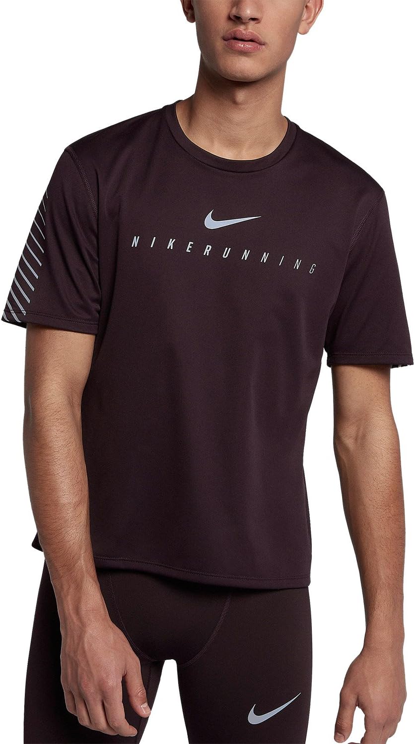 Nike Men`s Dri-FIT Miler Short Sleeve T-Shirt (Port Whine(858075-652)/Reflective Silver, XX-Large)