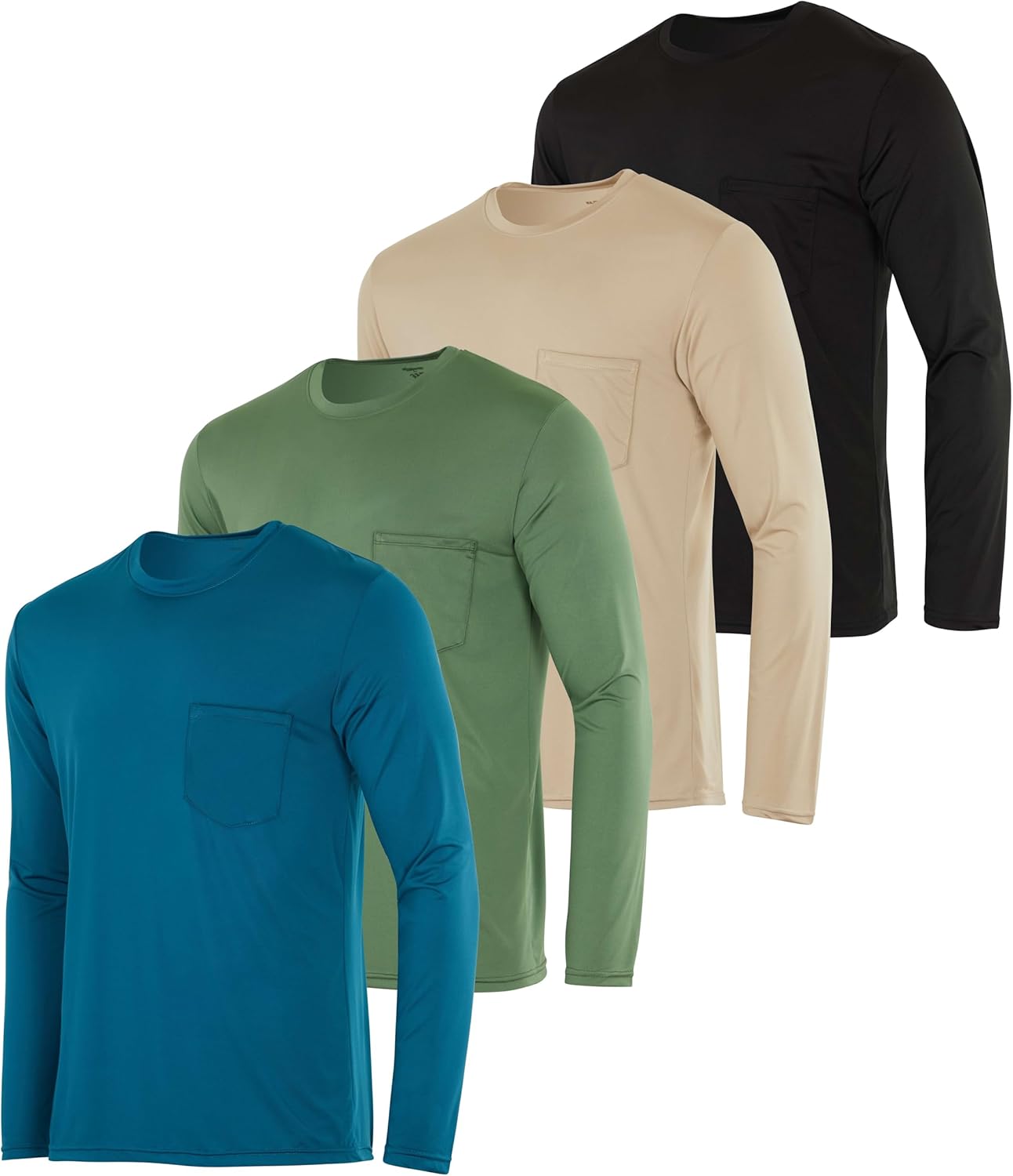 Real Essentials 4 Pack: Men's Dry-Fit Active Athletic Long Sleeve Pocket Crew T-Shirt Outdoors UPF 50 S-5XLT - Image 6