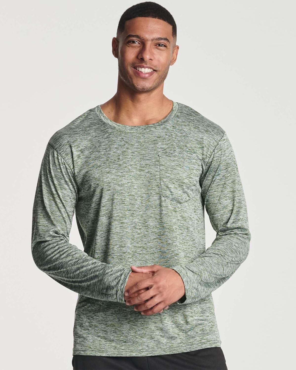 Real Essentials 4 Pack: Men's Dry-Fit Active Athletic Long Sleeve Pocket Crew T-Shirt Outdoors UPF 50 S-5XLT - Image 2