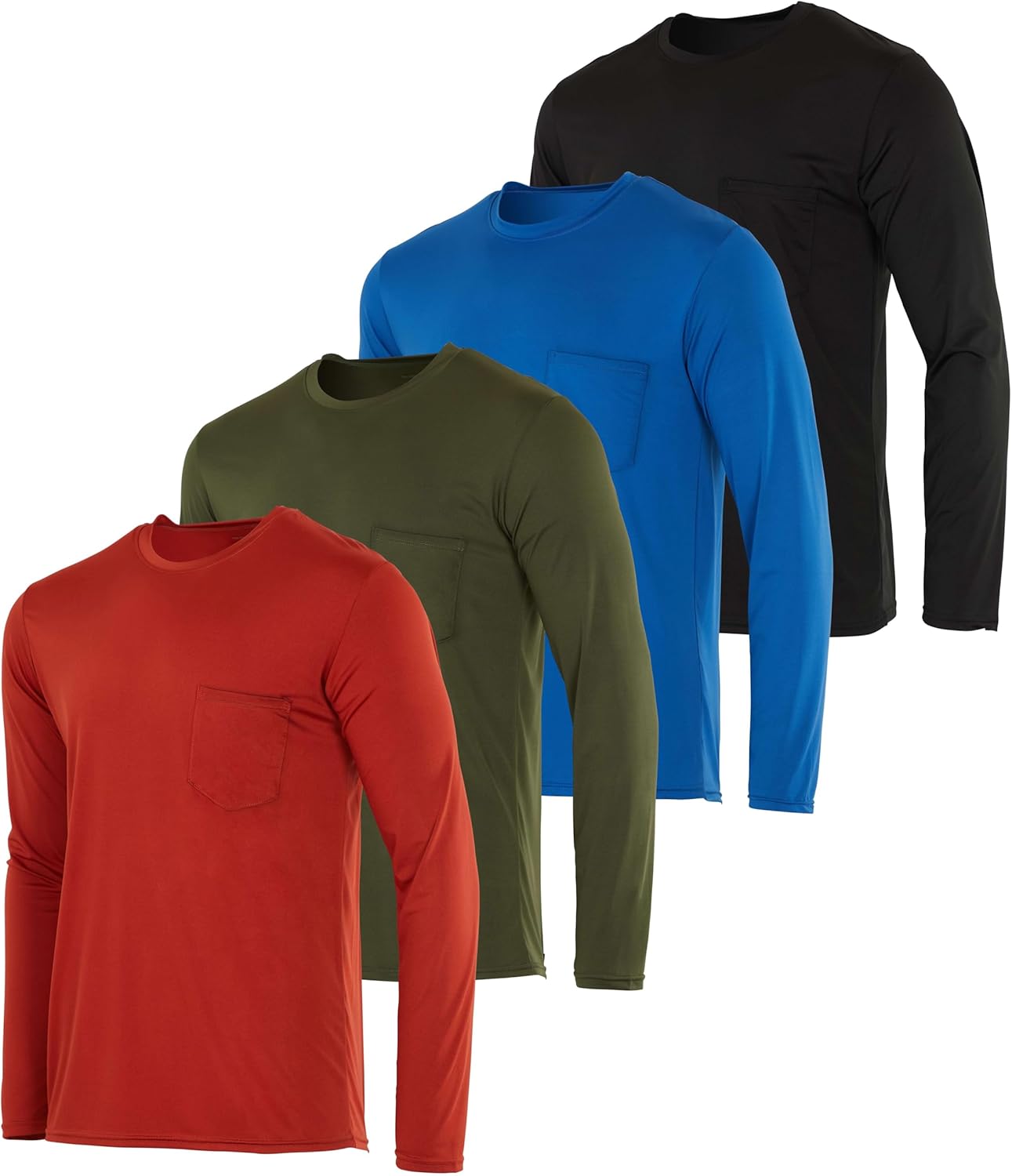 Real Essentials 4 Pack: Men's Dry-Fit Active Athletic Long Sleeve Pocket Crew T-Shirt Outdoors UPF 50 S-5XLT - Image 10