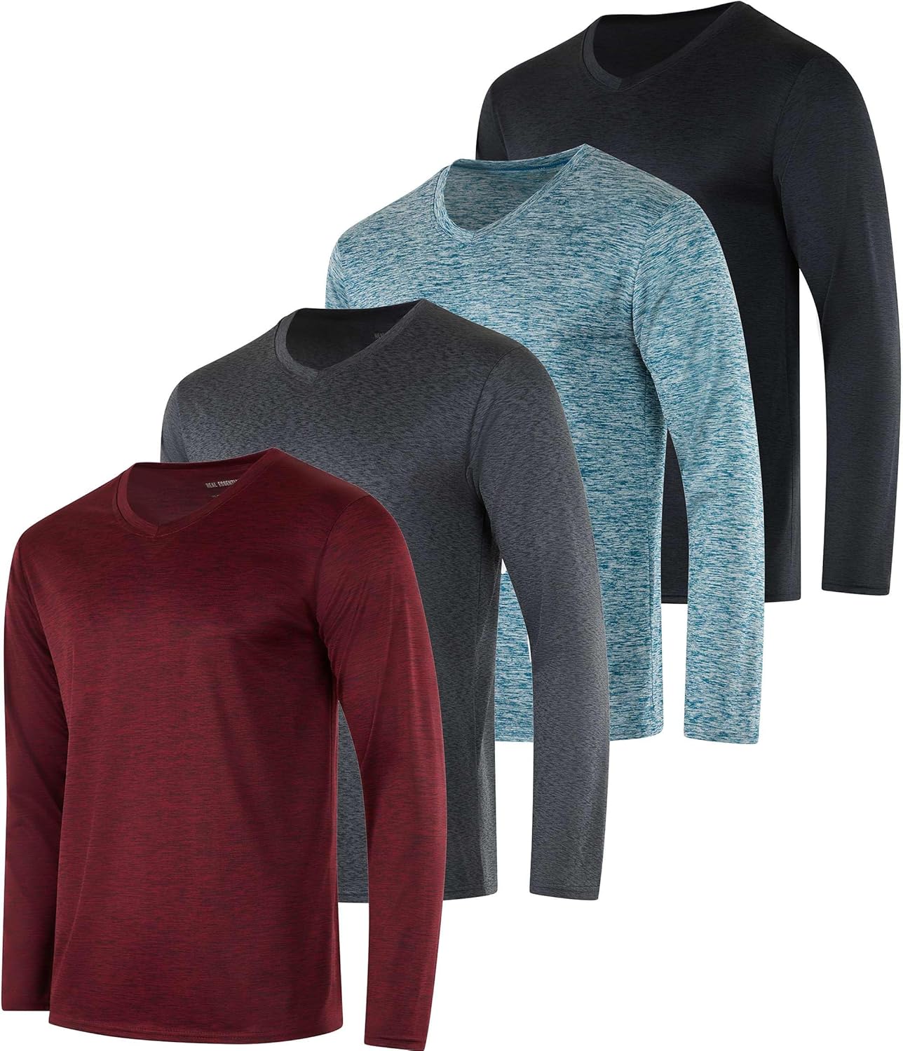 Real Essentials 4 Pack: Men's Dry Fit Long Sleeve V-Neck Active T-Shirt - Athletic Outdoor UPF 50+ (Available in Big & Tall) - Image 13