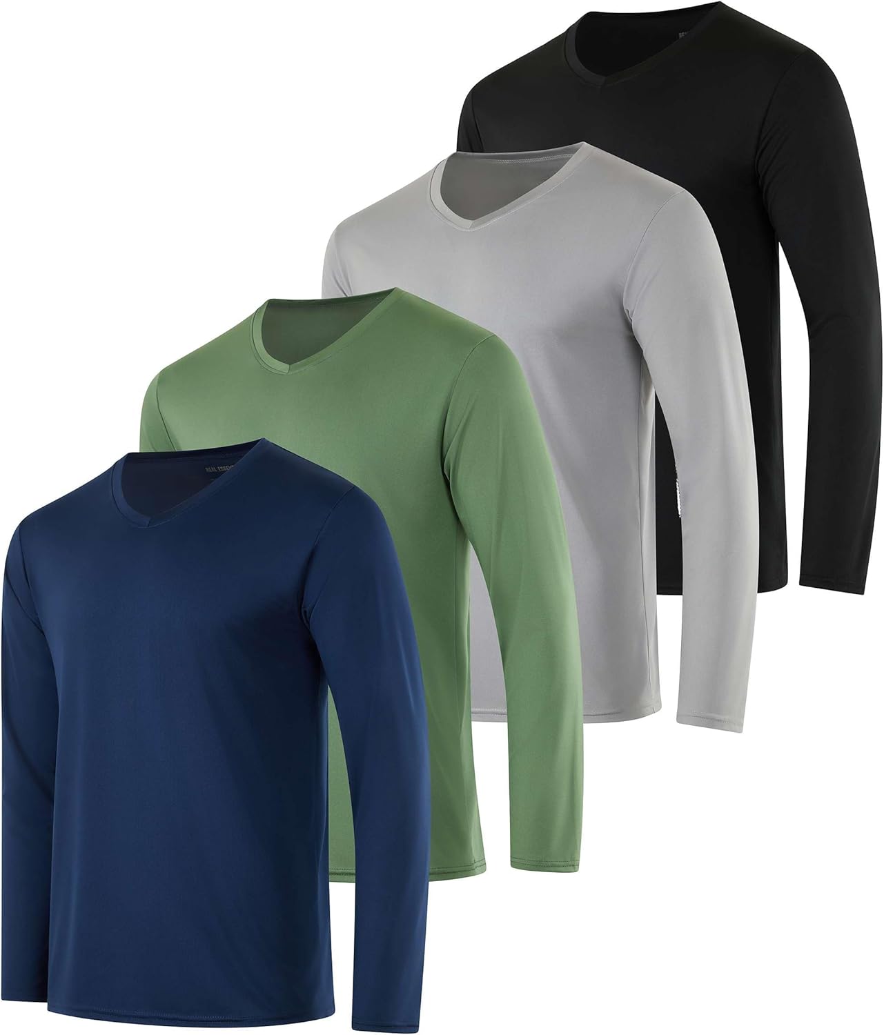 Real Essentials 4 Pack: Men's Dry Fit Long Sleeve V-Neck Active T-Shirt - Athletic Outdoor UPF 50+ (Available in Big & Tall) - Image 12