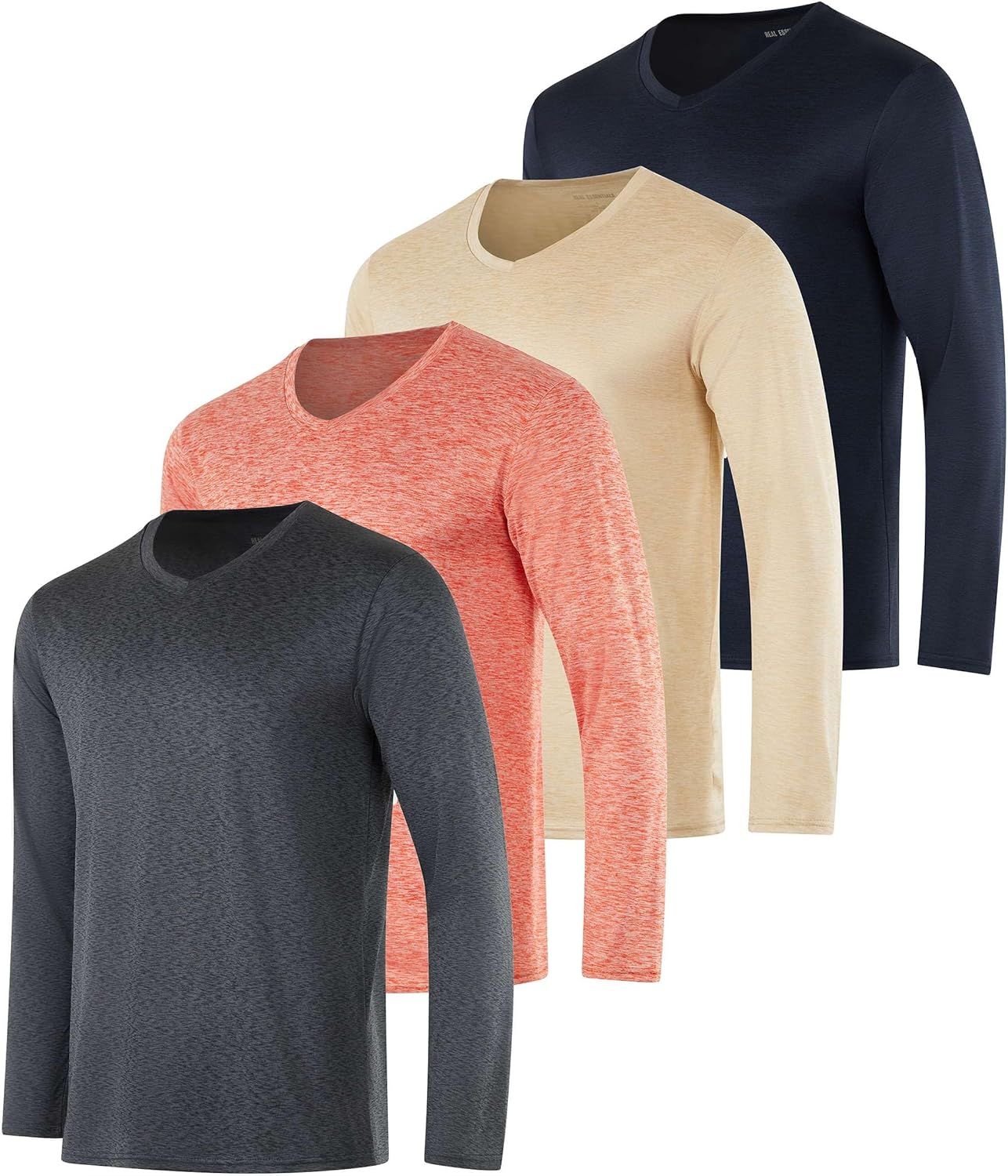 Real Essentials 4 Pack: Men's Dry Fit Long Sleeve V-Neck Active T-Shirt - Athletic Outdoor UPF 50+ (Available in Big & Tall) - Image 15