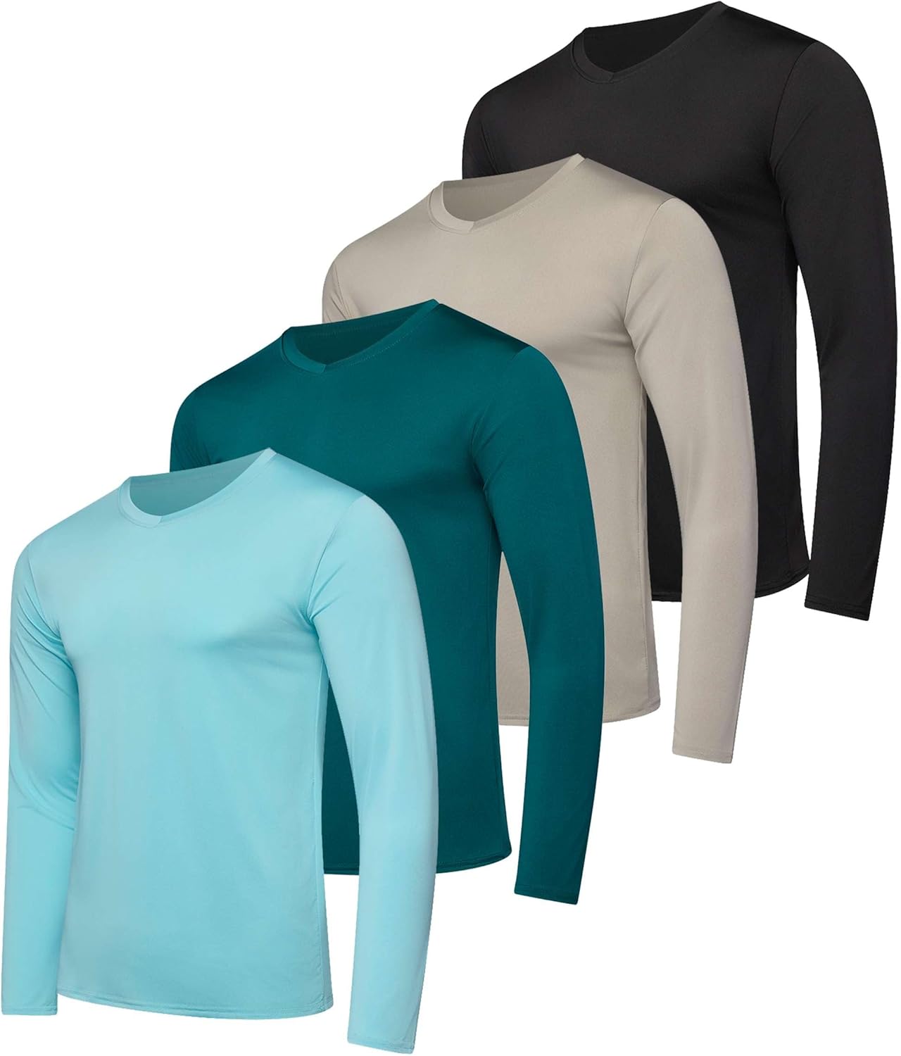 Real Essentials 4 Pack: Men's Dry Fit Long Sleeve V-Neck Active T-Shirt - Athletic Outdoor UPF 50+ (Available in Big & Tall) - Image 11