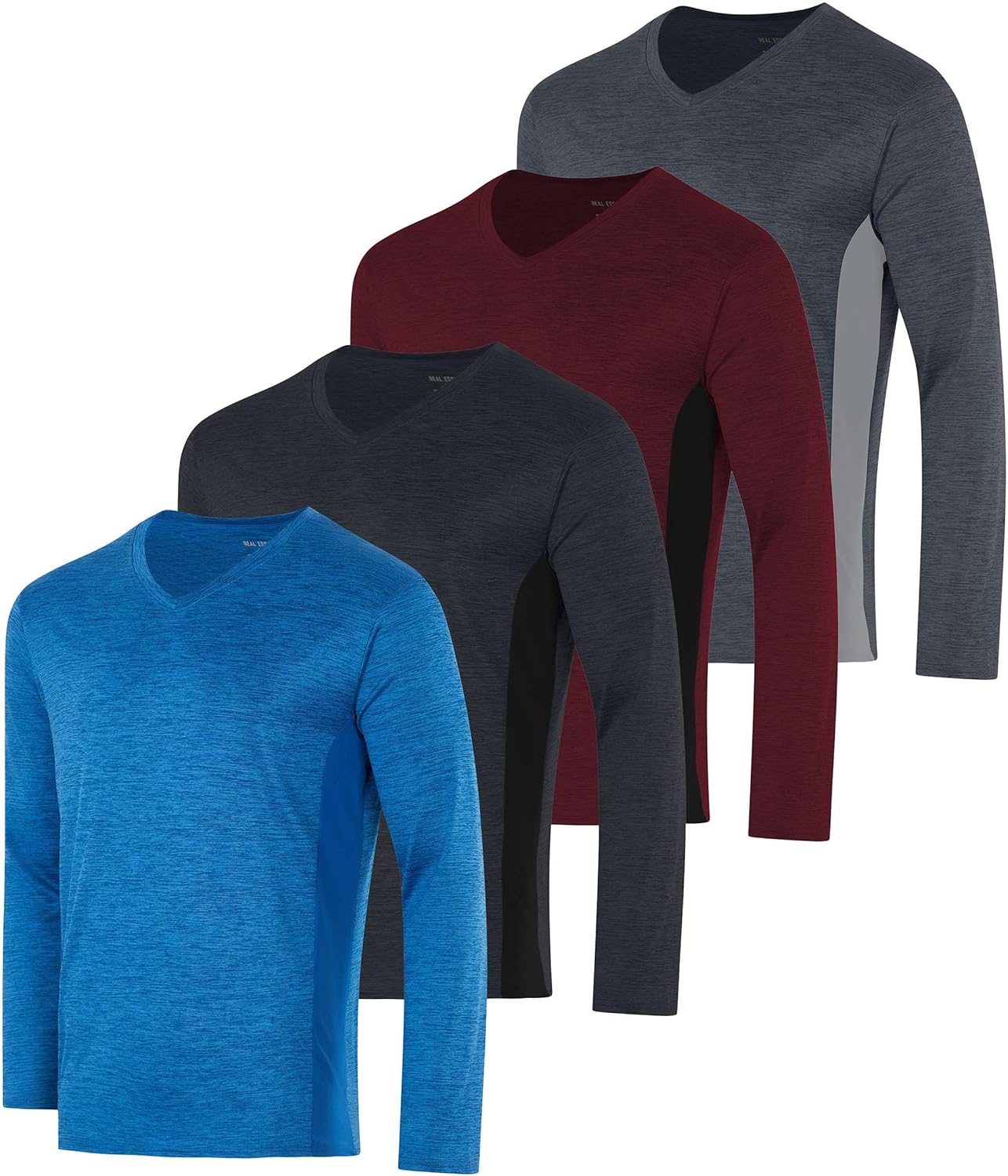Real Essentials 4 Pack: Men's Dry Fit Long Sleeve V-Neck Active T-Shirt - Athletic Outdoor UPF 50+ (Available in Big & Tall) - Image 14