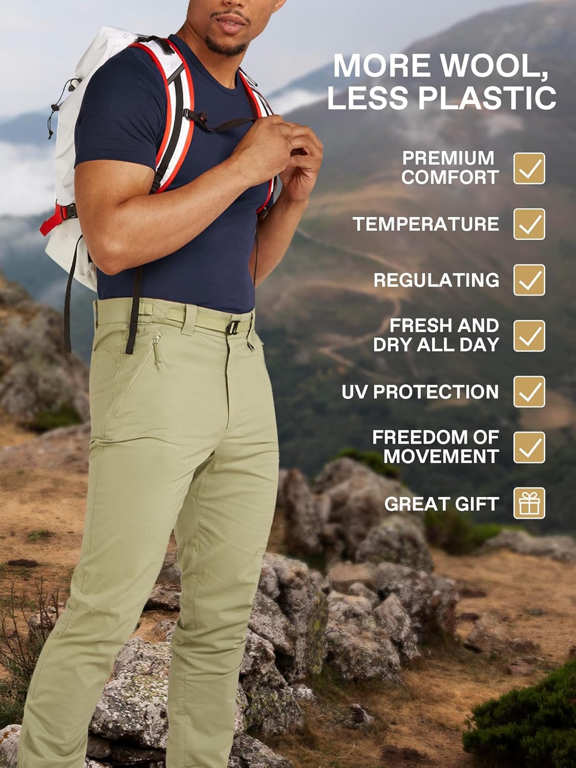 SIORO 100% Merino Wool T-Shirt for Men Short Sleeve Base Layers Odor Resistance Crew Neck Undershirt for Outdoor Hiking S-XXL - Image 3