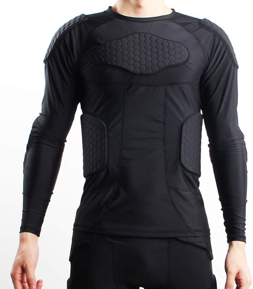 STONEKISS Men\u2019s Long Sleeve Compression Padded Protective Shirt Rib Shoulder Elbow Back Chest Protector - Image 5