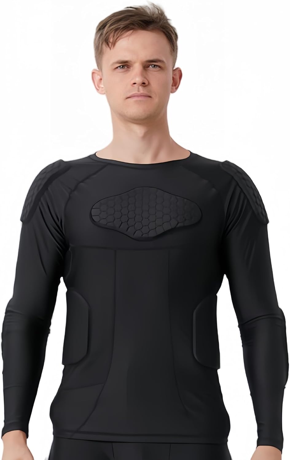 STONEKISS Men\u2019s Long Sleeve Compression Padded Protective Shirt Rib Shoulder Elbow Back Chest Protector - Image 6
