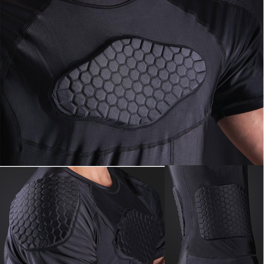 STONEKISS Men\u2019s Padded Shirts Short Sleeve Compression T Shirt Rib Chest Protective Gear - Image 3
