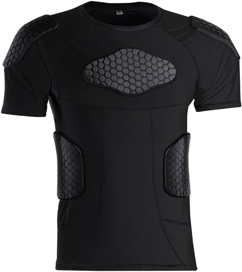 STONEKISS Men\u2019s Padded Shirts Short Sleeve Compression T Shirt Rib Chest Protective Gear