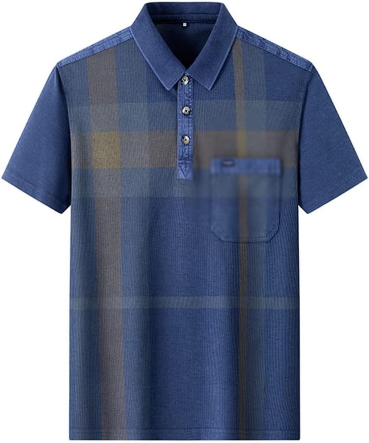 THJKUPO Men's Lapel Loose Shirt Thin Short Sleeve Cotton